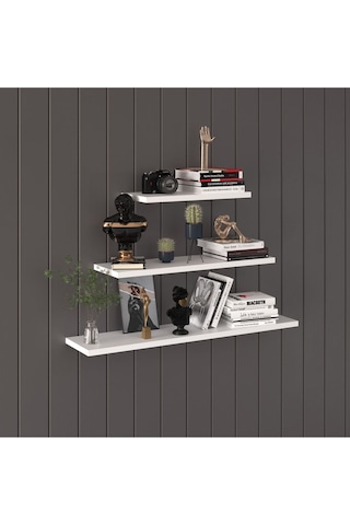 Modern Organizer Düzenleyici Dekoratif Kitaplık Banyo Mutfak 3'lü Duvarrafı Beyaz