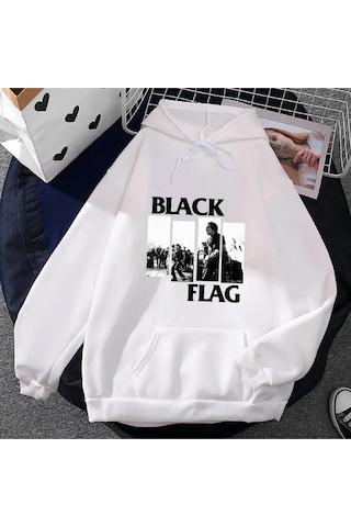 Startmore Beyaz Unisex Punk Rock Grubu Siyah Bayrak Grafik Kapüşonlular Sokak Funko Pop Vintage Rahat Beyaz