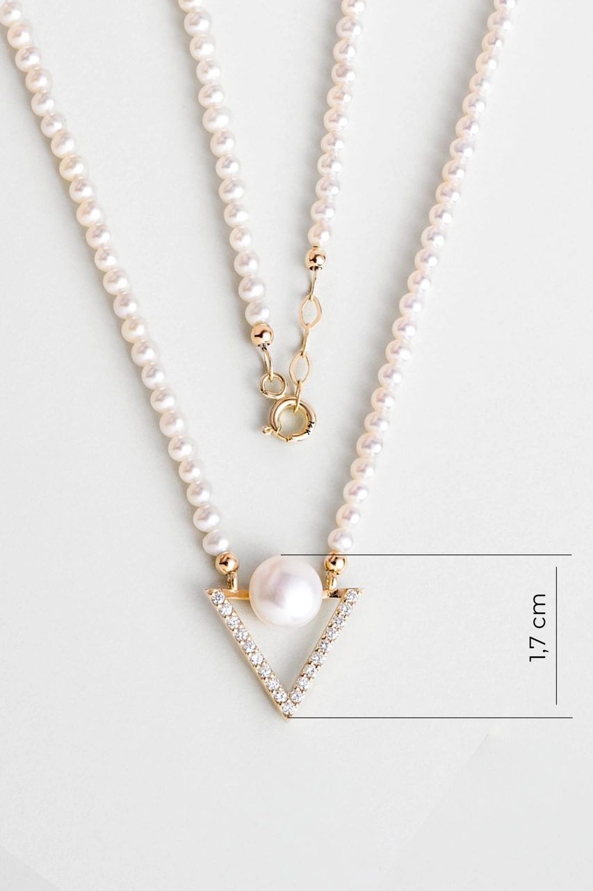 Diamond Collection 14 K Sarı Altın 0.19 Karat Pırlanta Doğal İnci Kolye