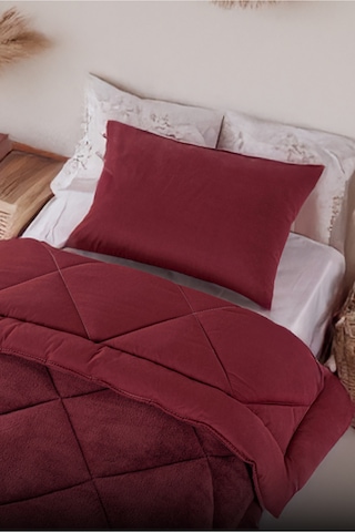 Lüks Wellsoft Çift Taraflı Yumuşak 4 Mevsim Konfor Yorgan Seti Yorgan Uyku Seti 155 X 215 Cm Bordo