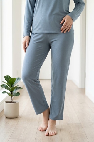 Aura Collections Kadın Dantelli Bambu Viskon Uzun Kollu Mevsimlik Soft Örme Pijama Takımı Turkuaz