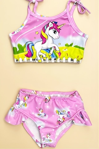 Modanino Kız Çocuk Çantalı 3'lü Mayo Takımı Çanta+mayo+bikini 3-10 Yaş 12586n Pembe
