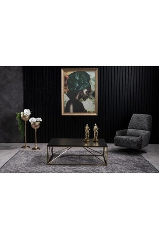 Nero Mermer Görünüm Sarı Siyah Orta Masa Modern Dikdörtgen Orta Sehpa Ahşap Metal Piramit Orta Masa Gold