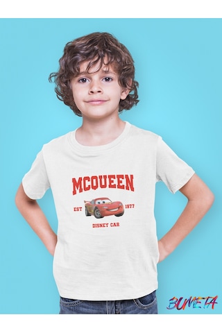 Bumeta Mcqueen Arabalar Cars Şimşek Mcqeen Çocuk Tişört T-shirt Beyaz