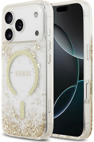 Apple Uyumlu iPhone 17 Pro Kılıf Guess Lisanslı M-safe Şarj Özellikli Transparan Resin Bottom Kapak Gold Gold