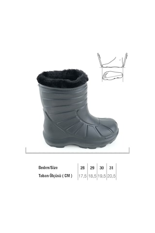 Gezer Erkek Çocuk Kışlık Eva İçi Sıcak Astarlı Rahat Taban Yağmur Bot Çizme Siyah