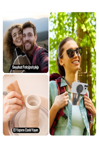 360 Ayarlanabilir N52 Mıknatıslı Magsafe Boyun Askılı Telefon Tutucu Eller Serbest Kullanım Siyah Siyah