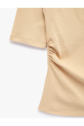 Koton Pamuklu Slim Fit Drapeli Yuvarlak Kayık Yaka Dirsek Boy Tişört Bej 6sak50518ek Ekru