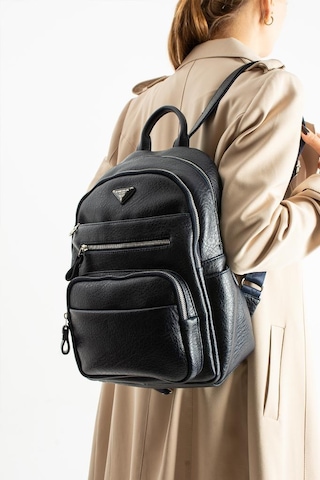 Vegan Deri Kadın Sırt Çantası 35 25 Cm Yağmur İtici Kumaş Mega Bag Günlük Kullanıma Uygun Lacivert