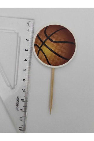 30 Adet Dekoratif Karton Basket Topu Şeklinde Pasta Kürdanı 6,5 Cm