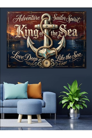 King Of The Sea Çapa Denizci Temalı Dekoratif Kanvas - Mdf Ahşap Tablo