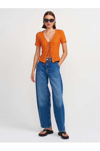 Dilvin Yandan Cepli Denim Balon Pantolon Mavi