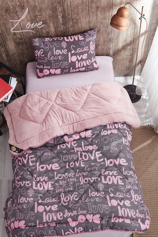 Marla Home Love Pembe Desenli Tek Kişilik Çift Taraflı Wellsoft Yorgan Seti - Pembe - 155x215