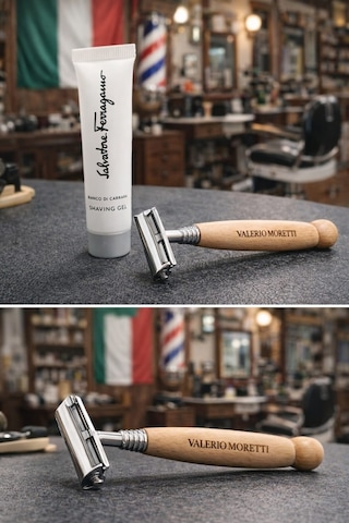 Valerio Moretti Ahşap Saplı Klasik Tıraş Bıçağı + Shaving Gel 15 Ml