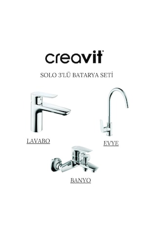 Creavit Solo Lavabo Banyo Eviye Bataryası 3'lü Set SO1500-SO2500-SO8500 Krom