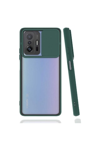 Noktaks - Xiaomi Uyumlu Xiaomi Mi 11t Pro 5g - Kılıf Slayt Sürgülü Arkası Buzlu Lensi Kapak - Siyah T19686 Siyah