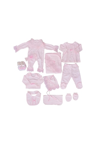 Aykor Tekstil Kız Bebek Yenidoğan Dantel Güpürlü 10 Lu Hastane Çıkış Set Pembe