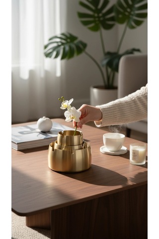 Bymyhand Paslanmaz Çelik Gold 3'lü Küllük Set