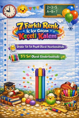 Karne Hediyesi 5 Set Renkli Keçeli Kalem Ve Tebrik Kartı