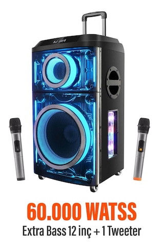 12"+1 Tweeter/equalizer Profosyonel Bluetooth Hoparlör 60000watts Speaker Çift Mikrofonlu Derin Bass