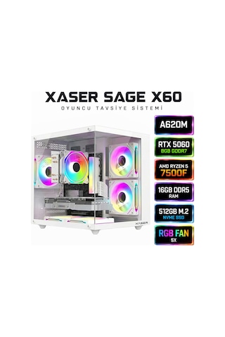 Xaser Sage X60 R5-7500F 16 GB 512 GB M.2 NVMe SSD 8 GB RTX5060 Free Dos Masaüstü Oyuncu Bilgisayarı