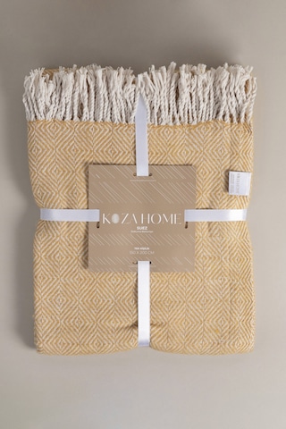 Suez Hardal Beyaz Renkli Yün Tek Kişilik Battaniyesi 91251 150x20 Hardal