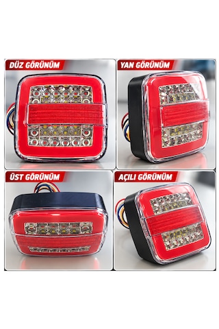 2'li Set 12v-24v Uyumlu Neon Led'li Kare Stop Lambası Fonksiyonel Stop Park Sinyal Geri Vites Kamyonet Kamyon Römork Uyumlu