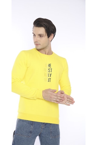 Escetic Erkek Spor Slimfit, Bisiklet Yaka Sarı Sweatshirt-4274