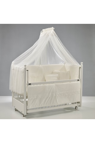 Meltem Kids Mondo Sallanır Ahşap Anne Yanı Beşik - 60x120 CM (Beyaz-Krem) Krem