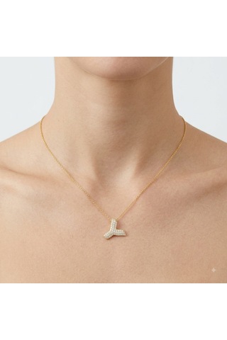 Zirkon Taşlı Altın Kaplamalı Y Harfi Gümüş Kolye Gold - Rose Gold - Gümüş