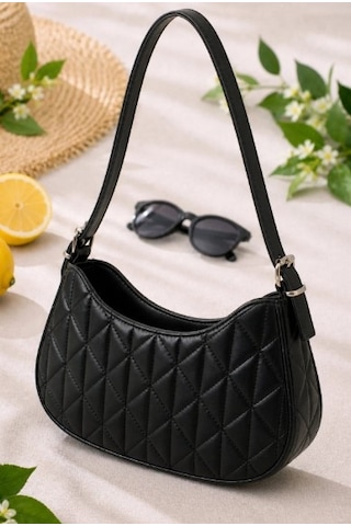 Orijinal Kadın Kolon Askılı Konfor Modeli Mini Baget Tek Gözlü Küçük Boy El Kol Ve Omuz Çantası Siyah 89702502