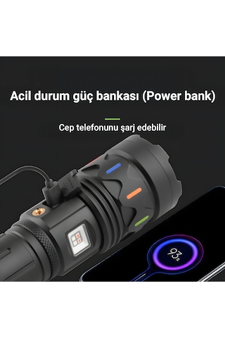 İdragon Af002 Ultra Güçlü Led El Feneri - P360 Lazer Odaklama & Acil Durum Powerbank Fonksiyonlu Fener Siyah