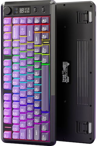 M75 Kablosuz 2.4ghz Kablosuz + Bt Çift Modlu Klavye Led Ekranlı Oyun Klavyesi İle Pbt Knob Rainbow