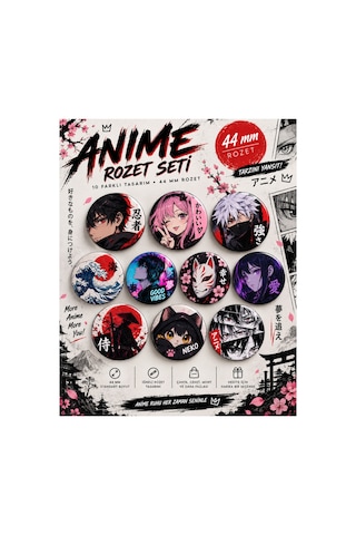 Kawaii Anime Rozet Seti 10'lu 44 Mm İğneli Rozet Anime Japon Karakter Rozetleri Çanta Ceket Aksesuar Diğer