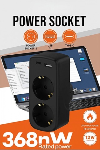 Çoklu Priz Yüksek Gerilim Korumalı 2 Li Priz 1xusb 1xtype-c Çıkışlı Grup Priz Çoğaltıcı 1.5