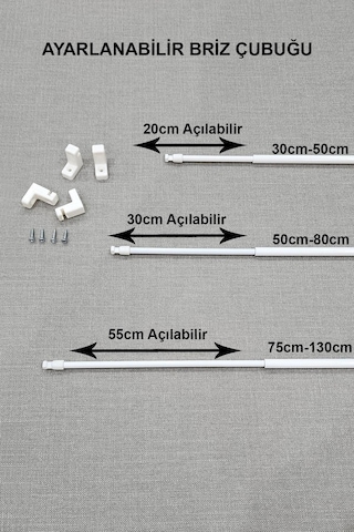 Ayarlanabilir Briz Perde Çubuğu 50-80cm 2 Adet Beyaz