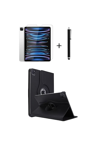 Apple Uyumlu iPad Pro 4. Nesil M2 2022 11 Inç 360 Dönebilen Standlı Tablet Kılıfı Ekran Koruyucu Ve Kalem Seti Kılıf