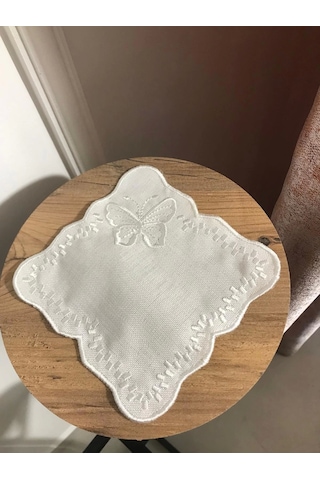 Nivemeshome Kelebek Beyaz Kare 6 Adet Keten Kokteyl Peçetesi Kahve Yanı Sunumluk Beyaz