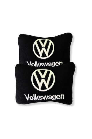 Volkswagen Nakış Işlemeli Siyah Polar Ortopedik Araç Oto Koltuk Seyahat Boyun Yastık / 2'li Set