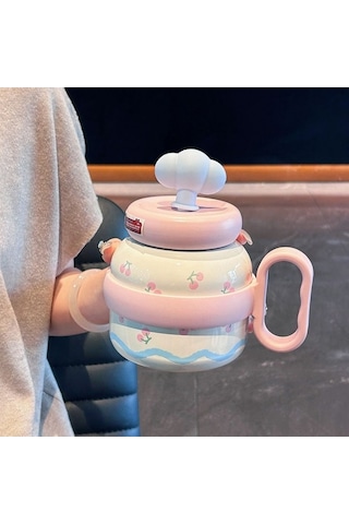 Maoyaya Koca Mac Göbek Fincanı Sevli Saman Büyük Kapaklı Su Isıtıcısı Açık Pembe Açık Pembe