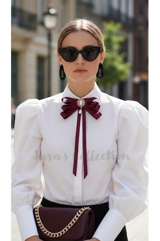 Kadın Fiyonk Broş-bordo. Rhinestone Çiçek Detaylı. Fiyonk Broş Kurdele. Boyun Kravat Çok Renkli