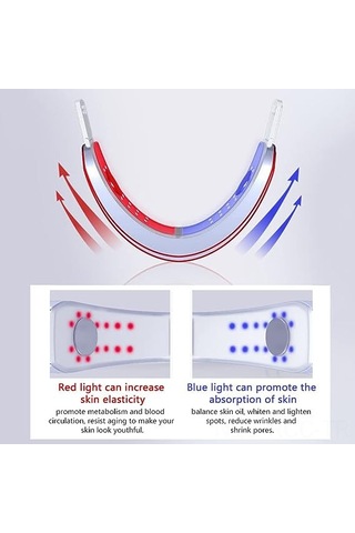 Ruicoo Led Işıklı Yüz Geliştirici Cihazı - 6 Modlu Akıllı V Tipi Gürültü Tedavisi, Kumandalı Yüz Geliştirme Ve Şekillendirme Aleti Mavi
