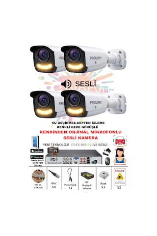 4 Lü Sesli Güvenlik Kamerası 5 Mp Gece Renkli Yüz Ve Araç Tanımalı Full Hd Kamera Sistemi