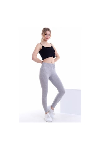 Self Clothing Kadın Flamlı Gri Penye Kumaş Tayt Yüksek Bel Slf1292Gri
