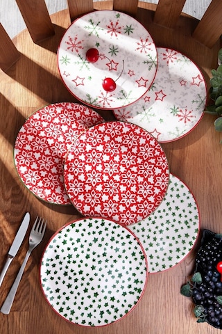 Kitchen Life Handmade Yılbaşı Özel Tasarım Pasta Tabak Seti 21 CM 6'lı