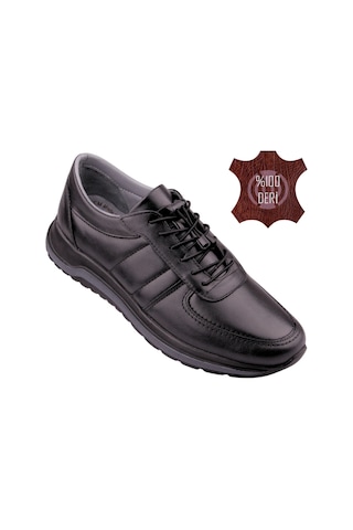 Castle Black Ac42150-1 Hakiki Deri Esnek Poli Taban Lastik İpli Günlük Erkek Ayakkabı Siyah