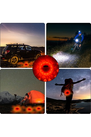 Jeehugo Kırmızı 360 Derece 1,6km Görünürlük 9 Flaş Modlu Tpr-pc Malzeme 12+3 Led'li Araç Yol Yardımı Uyarı Lambası Pil Dahil Değil