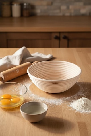 Bambum Puder - Ekmek Mayalama Sepeti Yuvarlak 22 Cm Ahşap