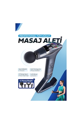 Yeni Nesil Profesyonel Lcd Göstergeli Şarjlı Tüm Vucut Masaj Tabancası Çok Fonksiyon Fıtness Masajı Gri