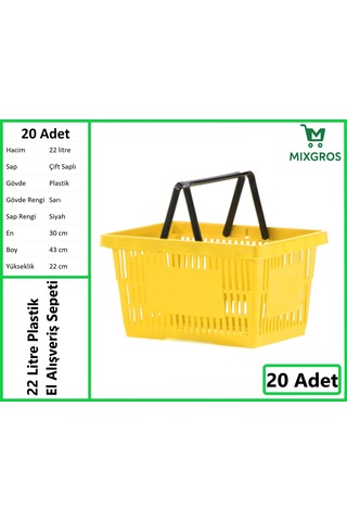 Plastik Market Alışveriş El Sepeti 22 Litre Sarı 20 Adet Sarı